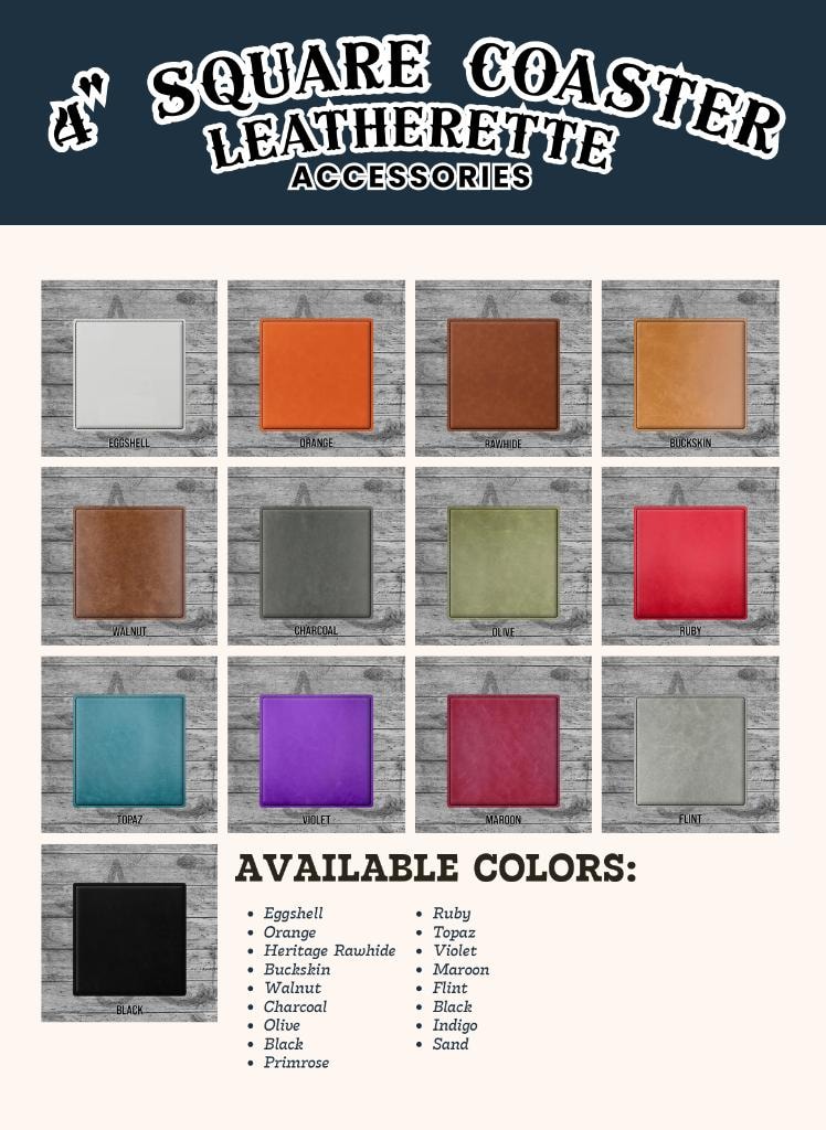 4" Square Coaster leatherette coaster color catalog