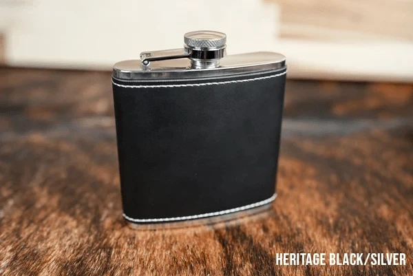 Heritage Black / Silver leatherette flask